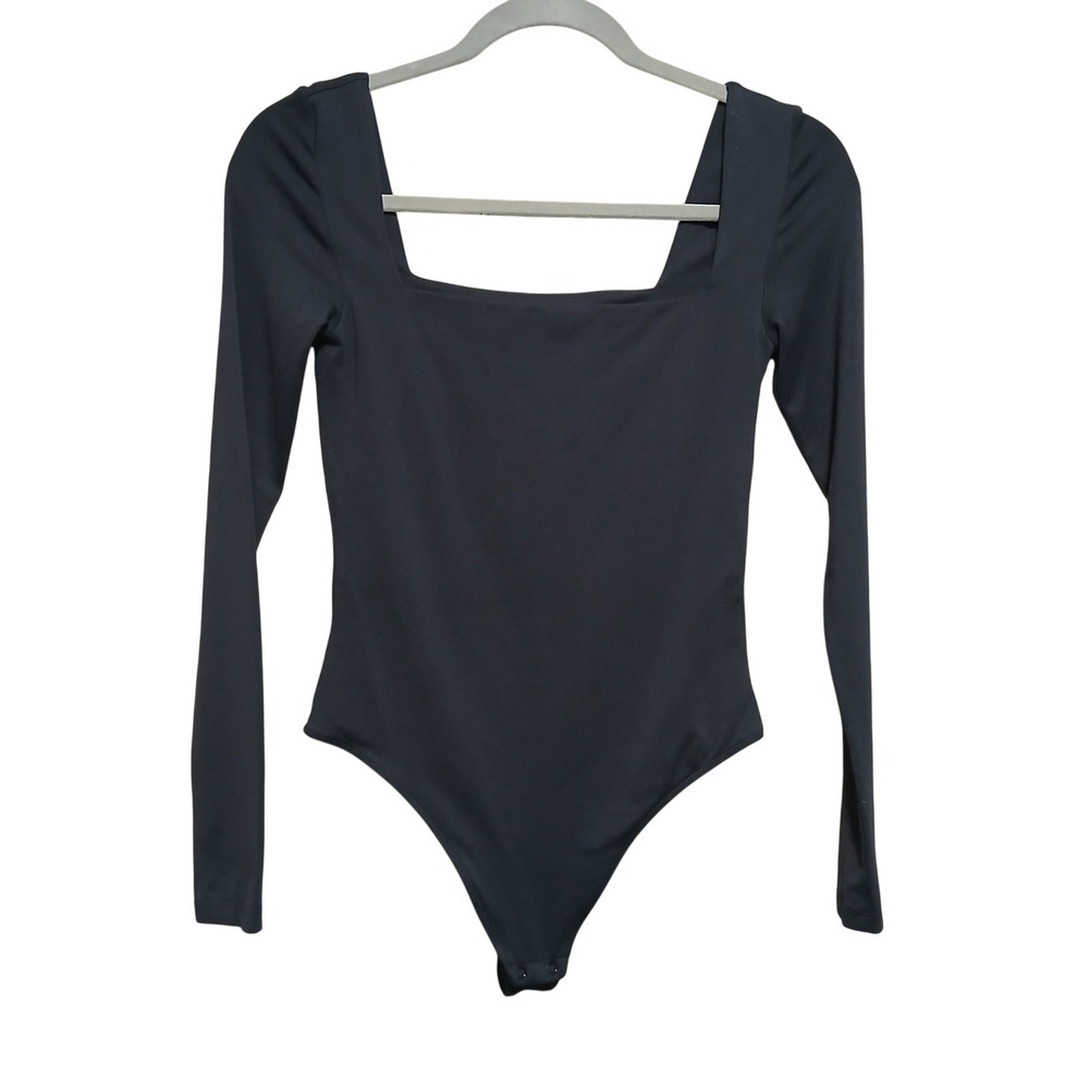 Babaton Square Neck‎ Long Sleeve Bodysuit Black Small Thong Snap Closure